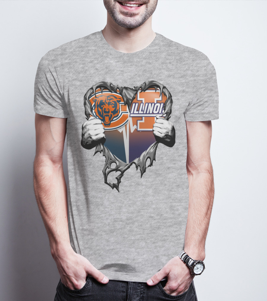 Chicago Bears Illinois Fighting Illini Heart Tear T-Shirt