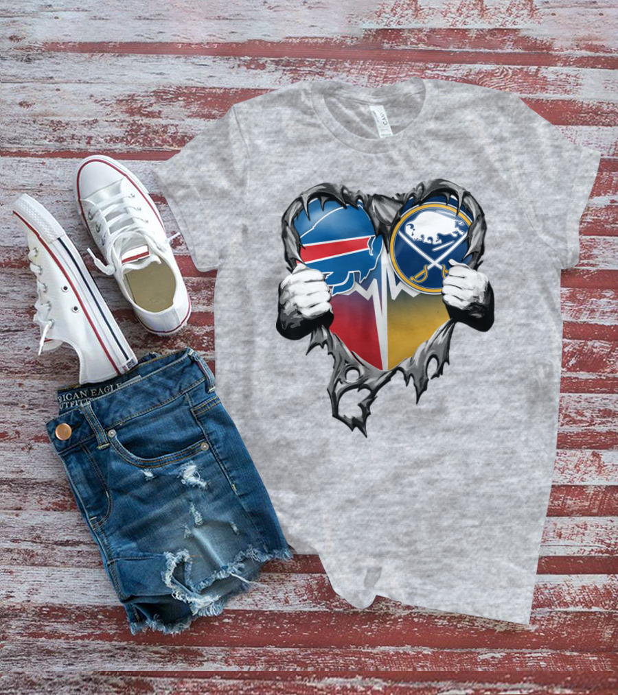 Buffalo Bills Sabres Heart Logo Fusion T-Shirt