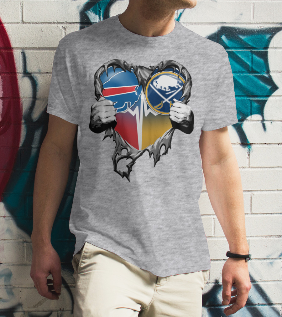 Buffalo Bills Sabres Heart Logo Fusion T-Shirt
