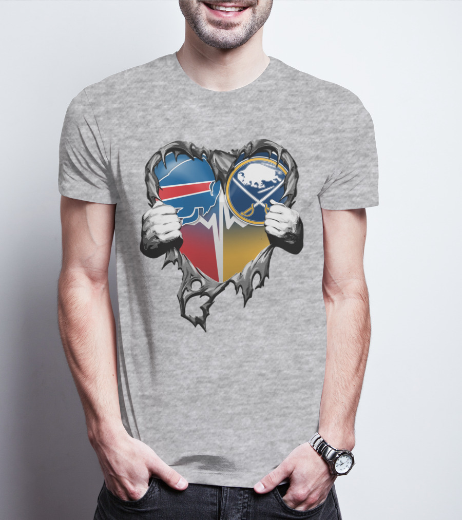 Buffalo Bills Sabres Heart Logo Fusion T-Shirt