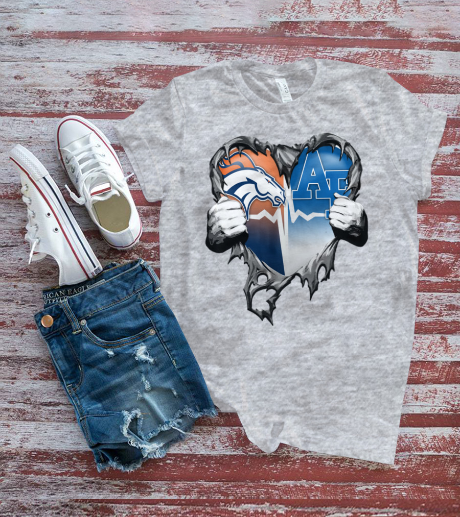 Denver Broncos Air Force Falcons Heart Rip T-Shirt