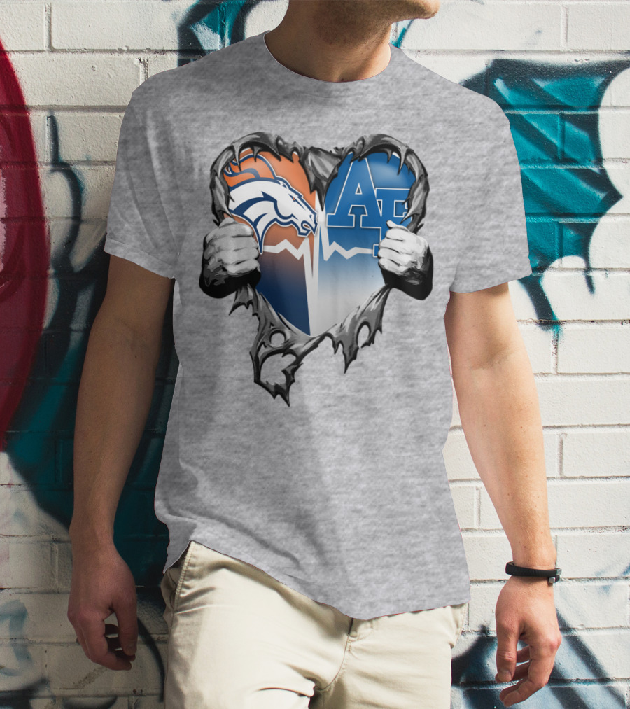 Denver Broncos Air Force Falcons Heart Rip T-Shirt