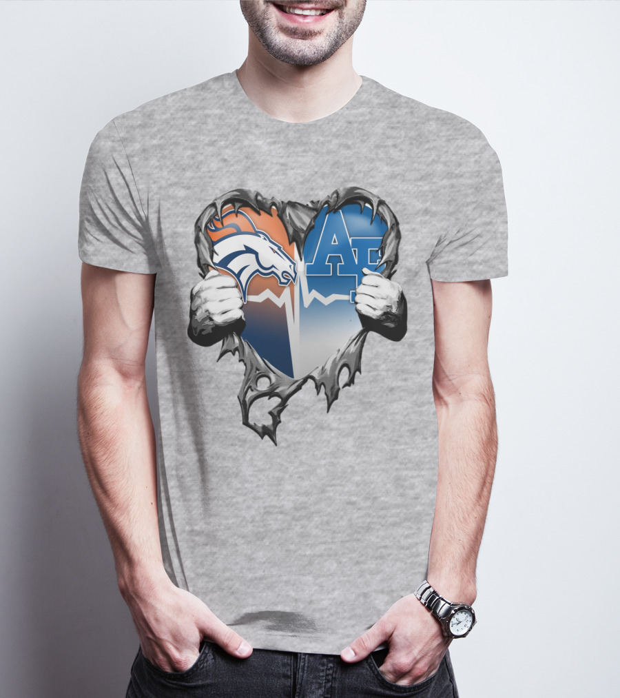 Denver Broncos Air Force Falcons Heart Rip T-Shirt
