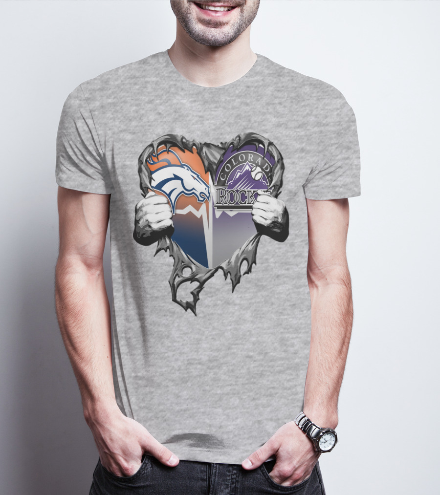 Denver Broncos Colorado Rockies Split Heart T-Shirt