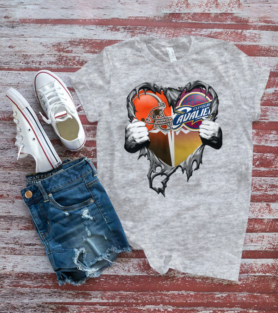 Cleveland Cavaliers Browns Heart Combination T-Shirt