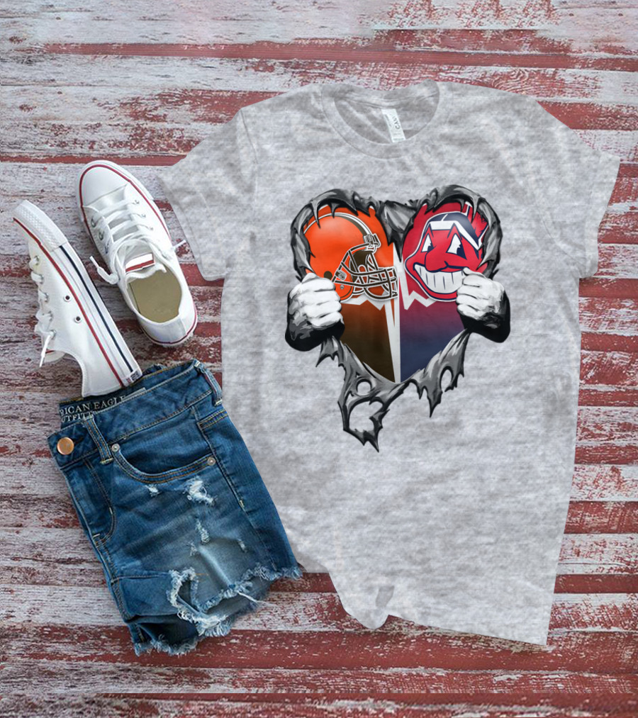 Cleveland Browns And Cleveland Indians Heart T-Shirt