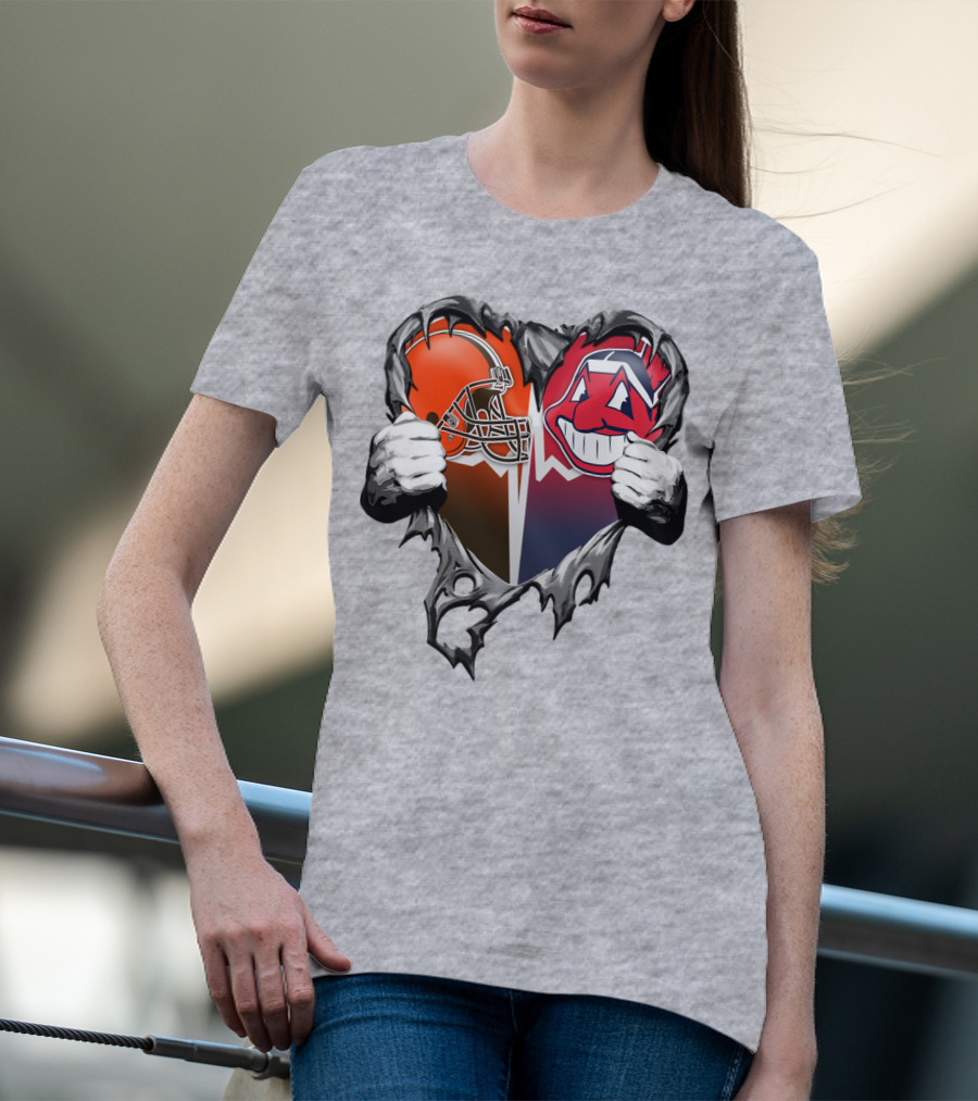 Cleveland Browns And Cleveland Indians Heart T-Shirt