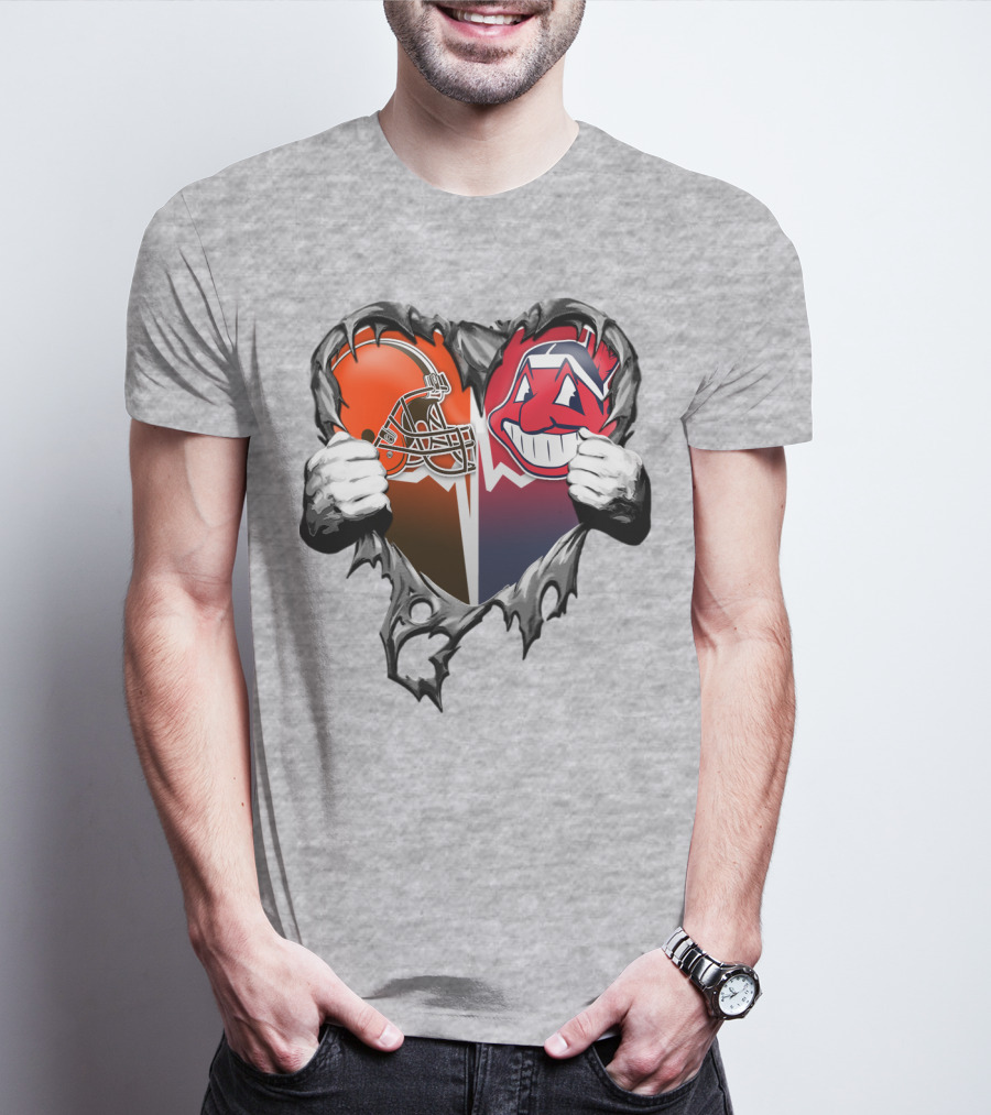 Cleveland Browns And Cleveland Indians Heart T-Shirt