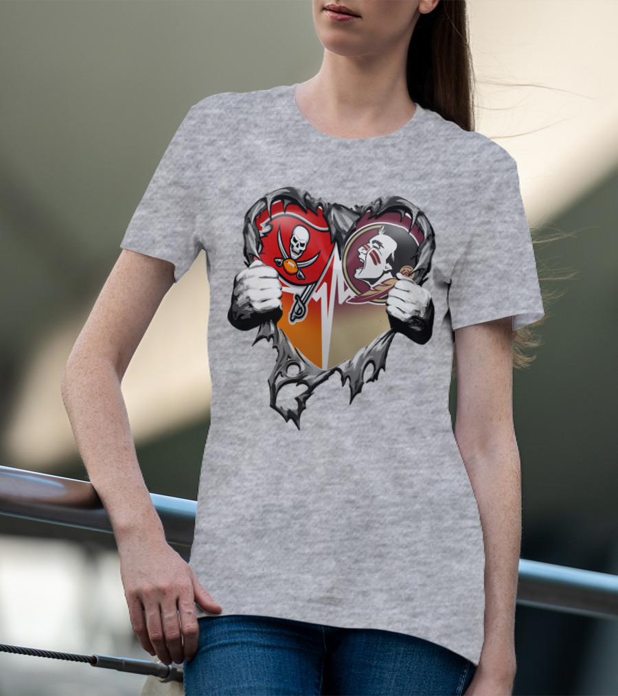 Tampa Bay Buccaneers Florida State Seminoles Heart Symbol Xatt025 T-Shirt