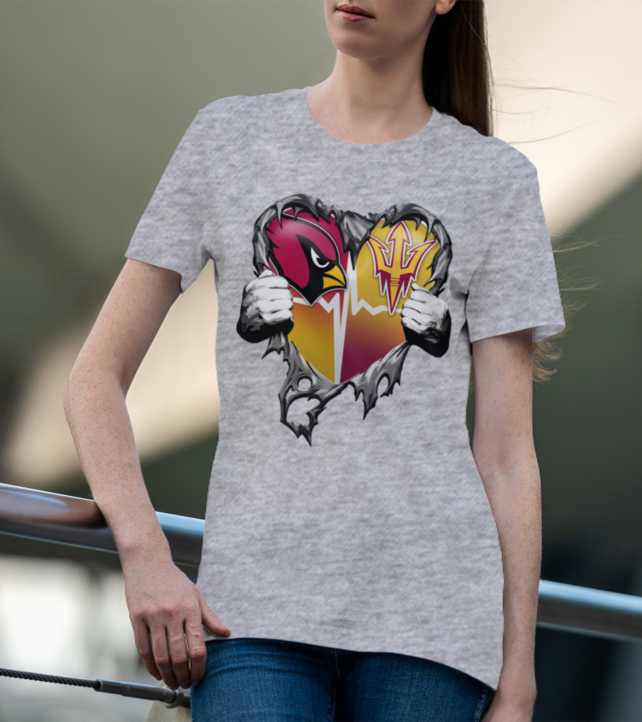 Arizona Cardinals Arizona State Sun Devils Heart Dual Allegiance T-Shirt