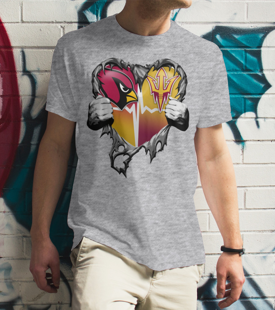 Arizona Cardinals Arizona State Sun Devils Heart Dual Allegiance T-Shirt
