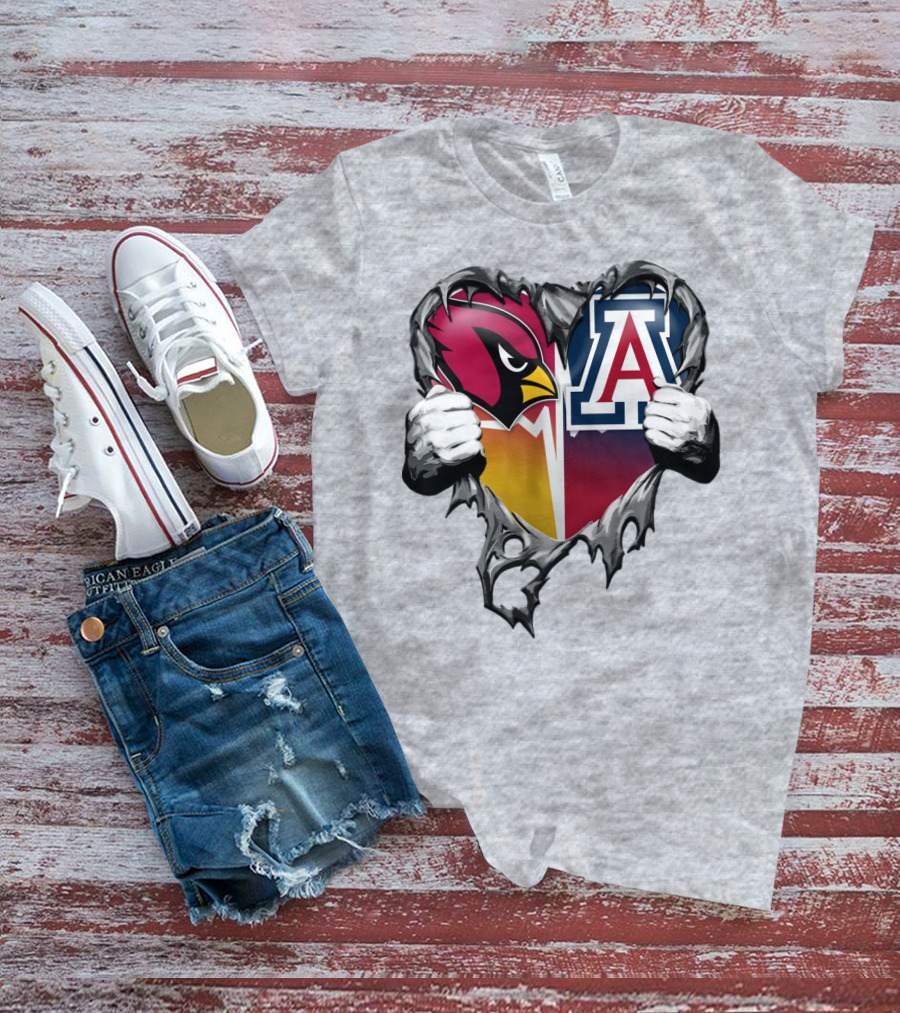 Arizona Cardinals And Arizona Wildcats Heart Tear T-Shirt