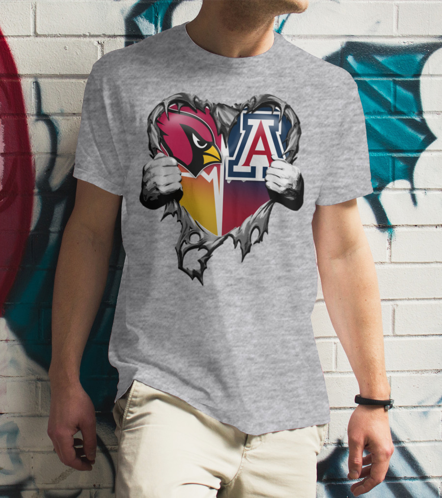 Arizona Cardinals And Arizona Wildcats Heart Tear T-Shirt