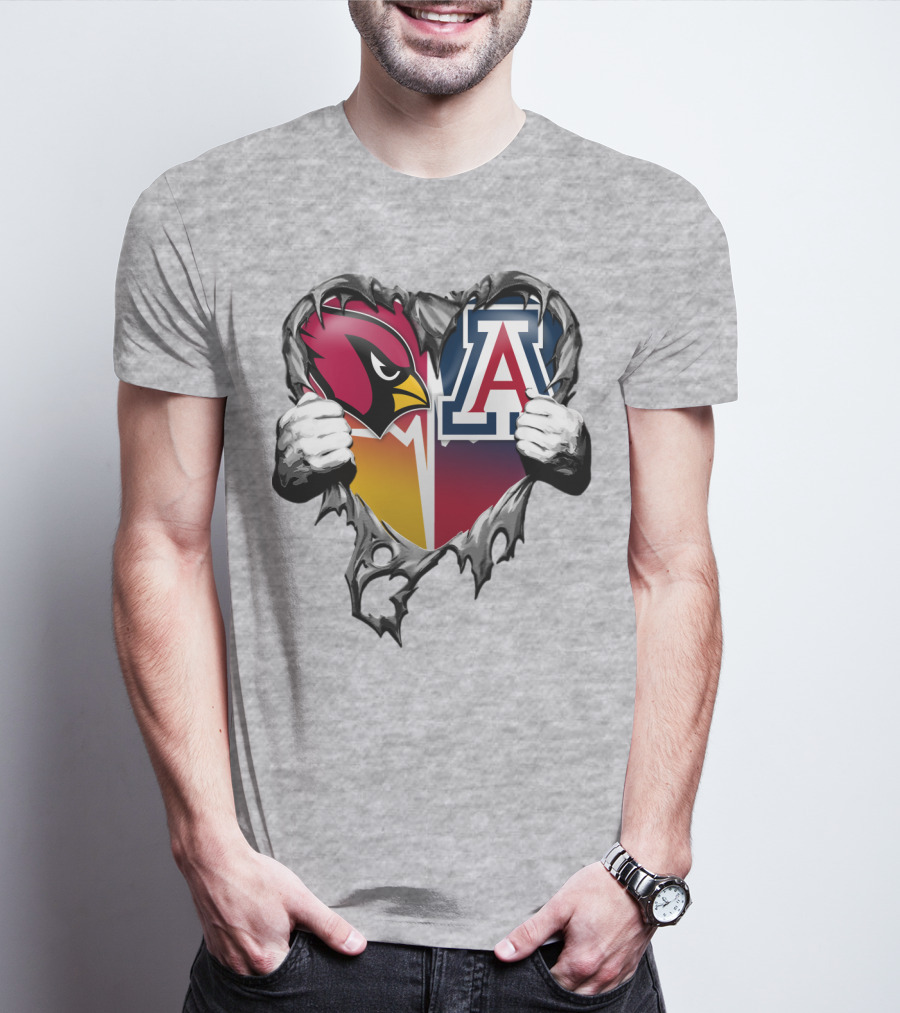 Arizona Cardinals And Arizona Wildcats Heart Tear T-Shirt