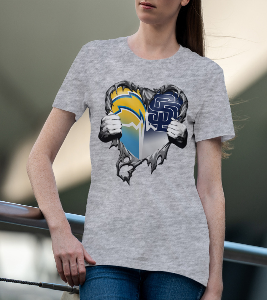 Los Angeles Chargers San Diego Padres Heart Logo Fusion T-Shirt
