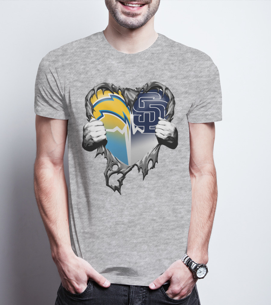 Los Angeles Chargers San Diego Padres Heart Logo Fusion T-Shirt