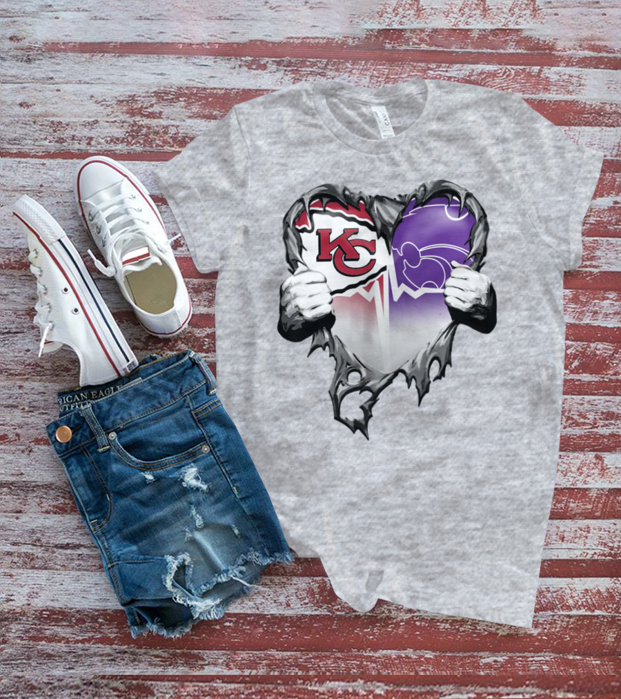 Kansas City Chiefs And Kansas State Wildcats Heart T-Shirt