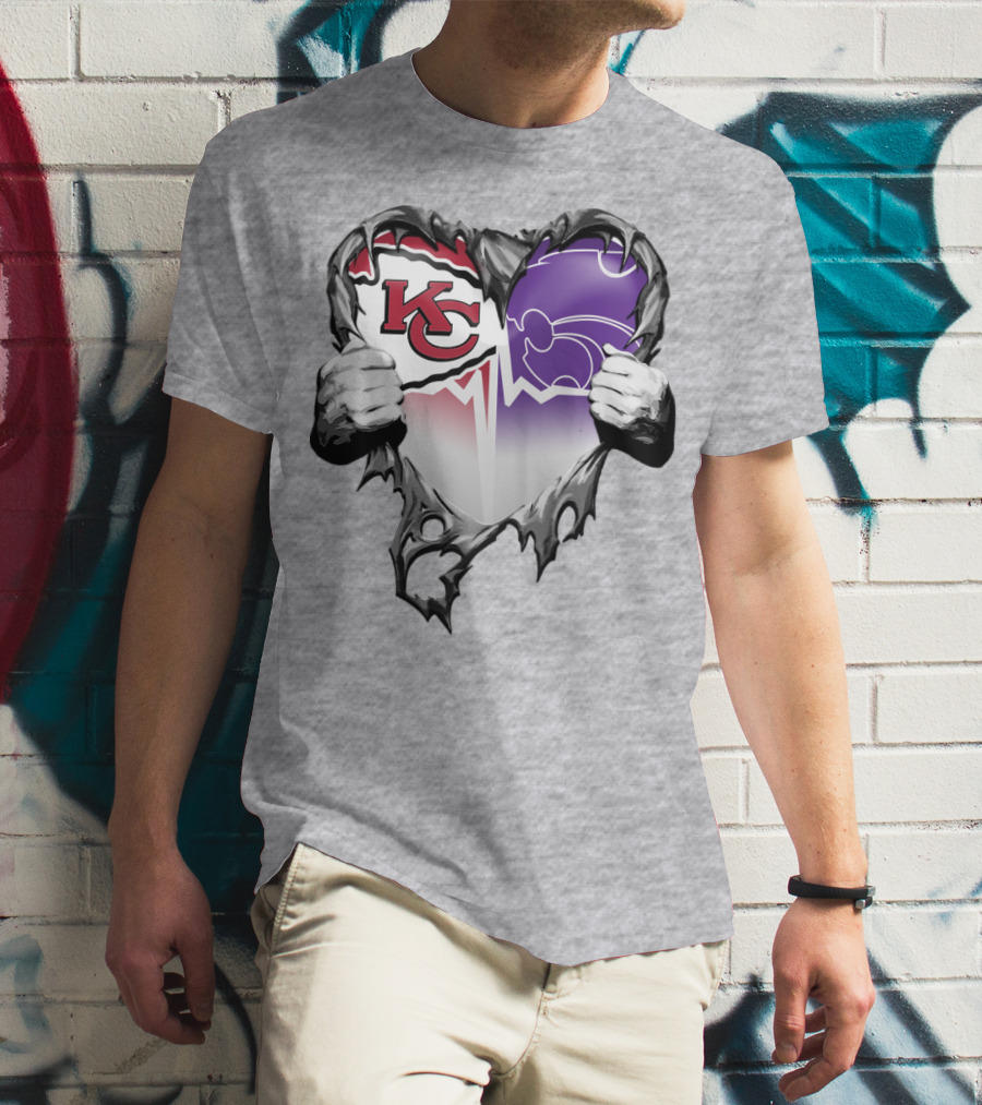 Kansas City Chiefs And Kansas State Wildcats Heart T-Shirt