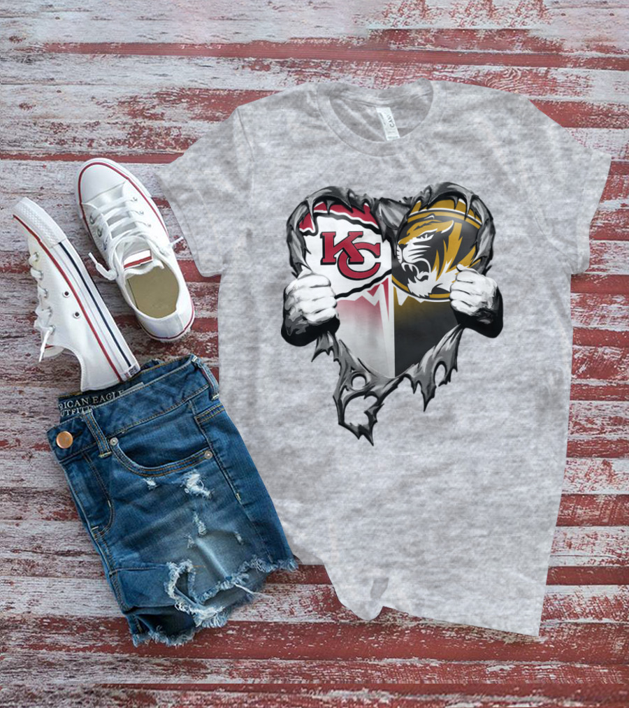 Kc Chiefs And Missouri Tigers Heart T-Shirt