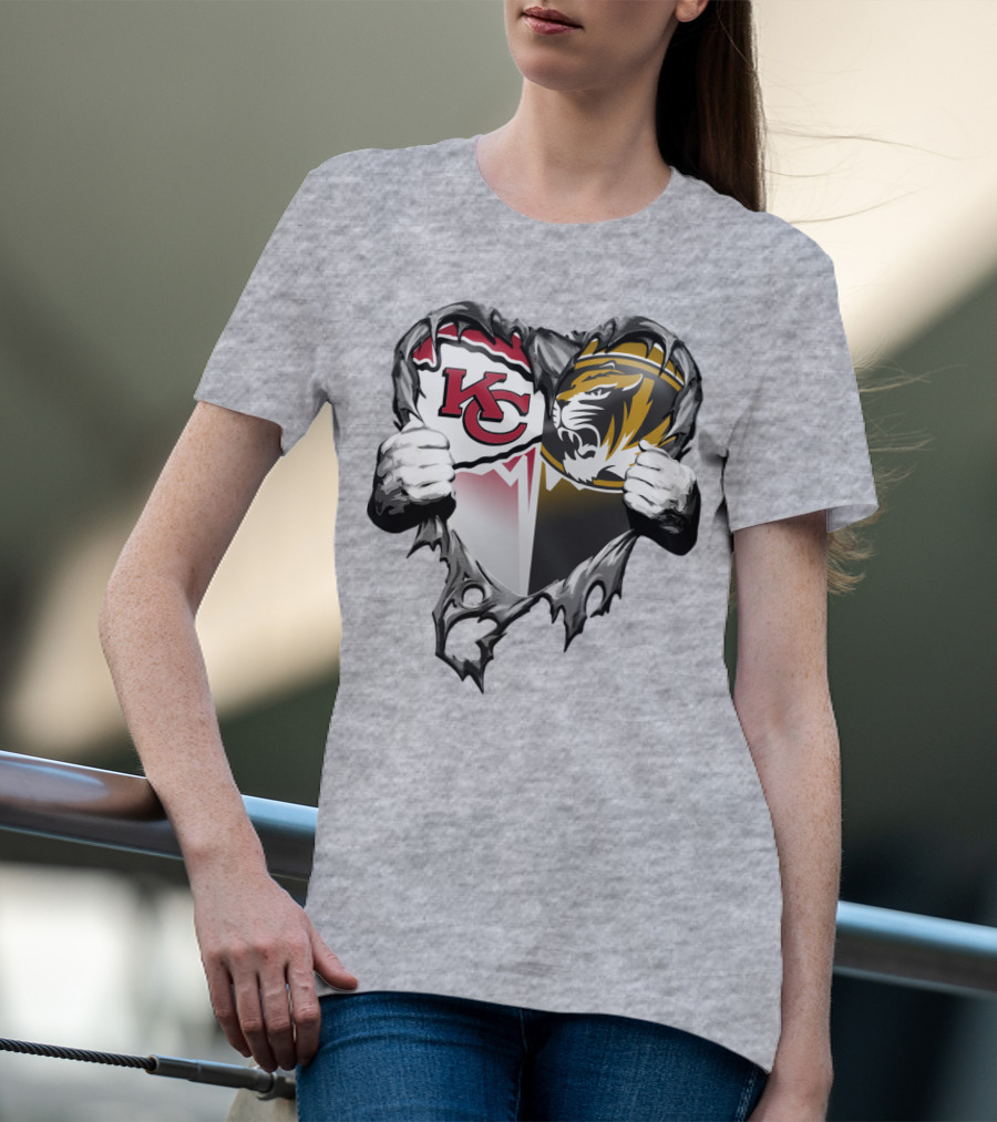Kc Chiefs And Missouri Tigers Heart T-Shirt
