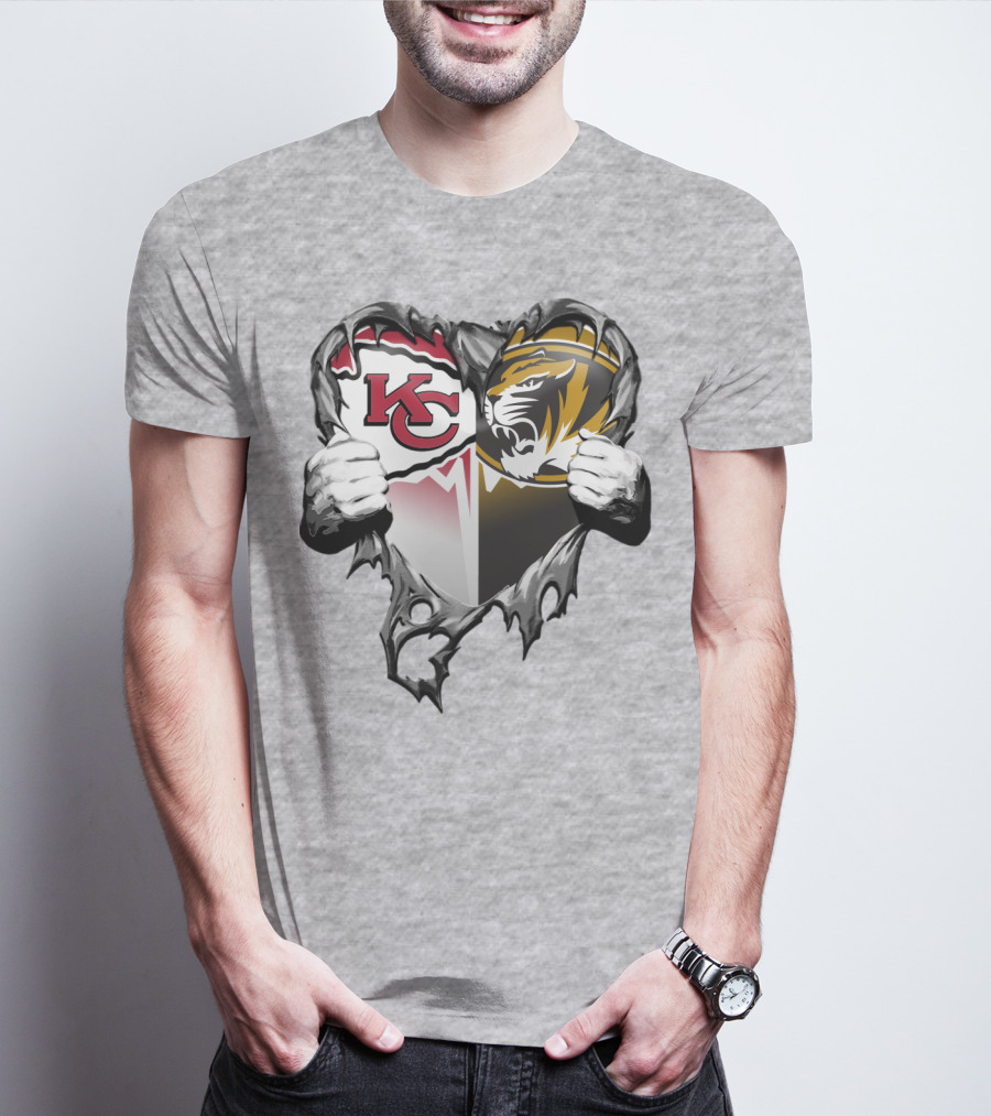 Kc Chiefs And Missouri Tigers Heart T-Shirt