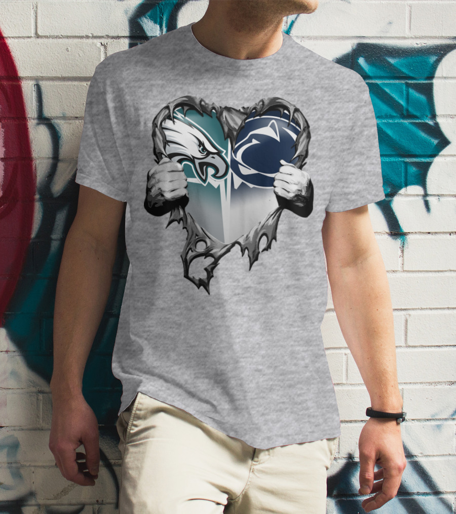 Philadelphia Eagles And Penn State Nittany Lions Heart Logo Rip Xatt053 T-Shirt