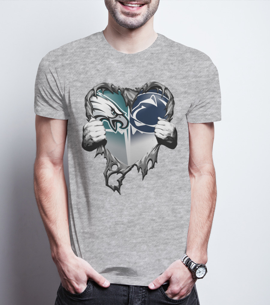 Philadelphia Eagles And Penn State Nittany Lions Heart Logo Rip Xatt053 T-Shirt