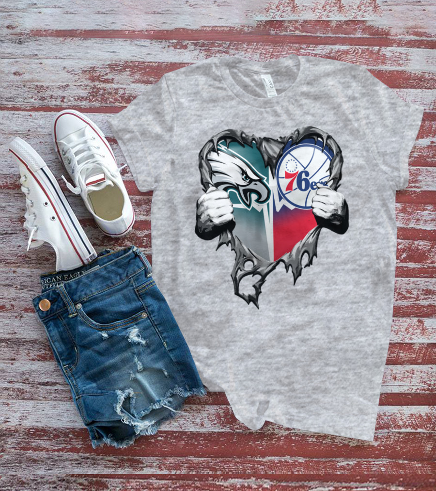 Philadelphia Eagles And 76ers Heart T-Shirt