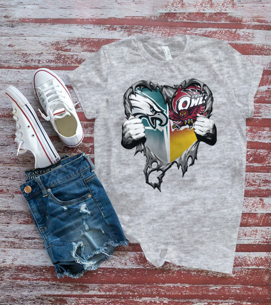 Philadelphia Eagles Temple Owls Heart Logo Rip T-Shirt