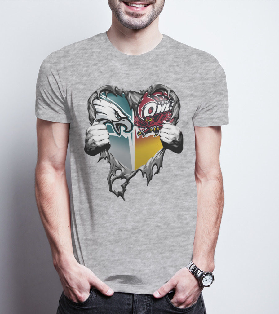 Philadelphia Eagles Temple Owls Heart Logo Rip T-Shirt