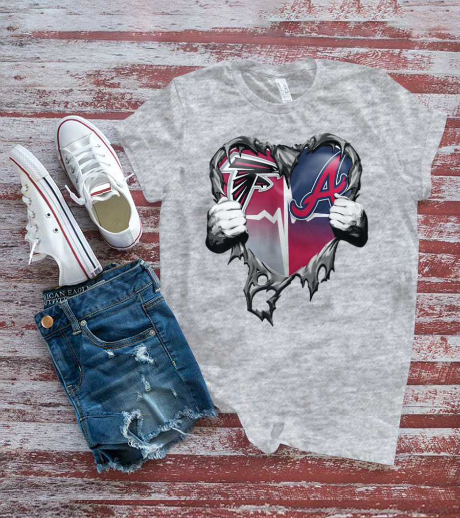 Falcons Braves Heart Design With Ripped Effect And Hands T-Shirt