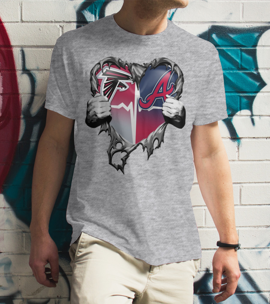 Falcons Braves Heart Design With Ripped Effect And Hands T-Shirt