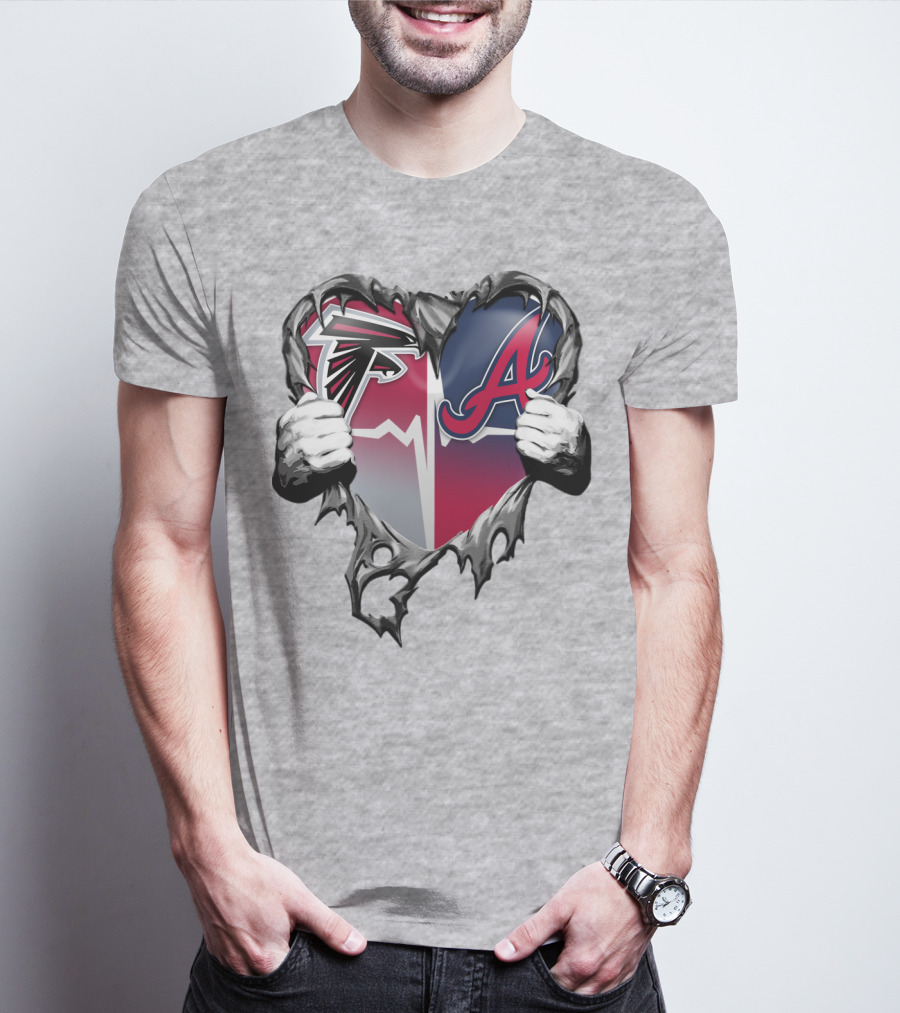 Falcons Braves Heart Design With Ripped Effect And Hands T-Shirt