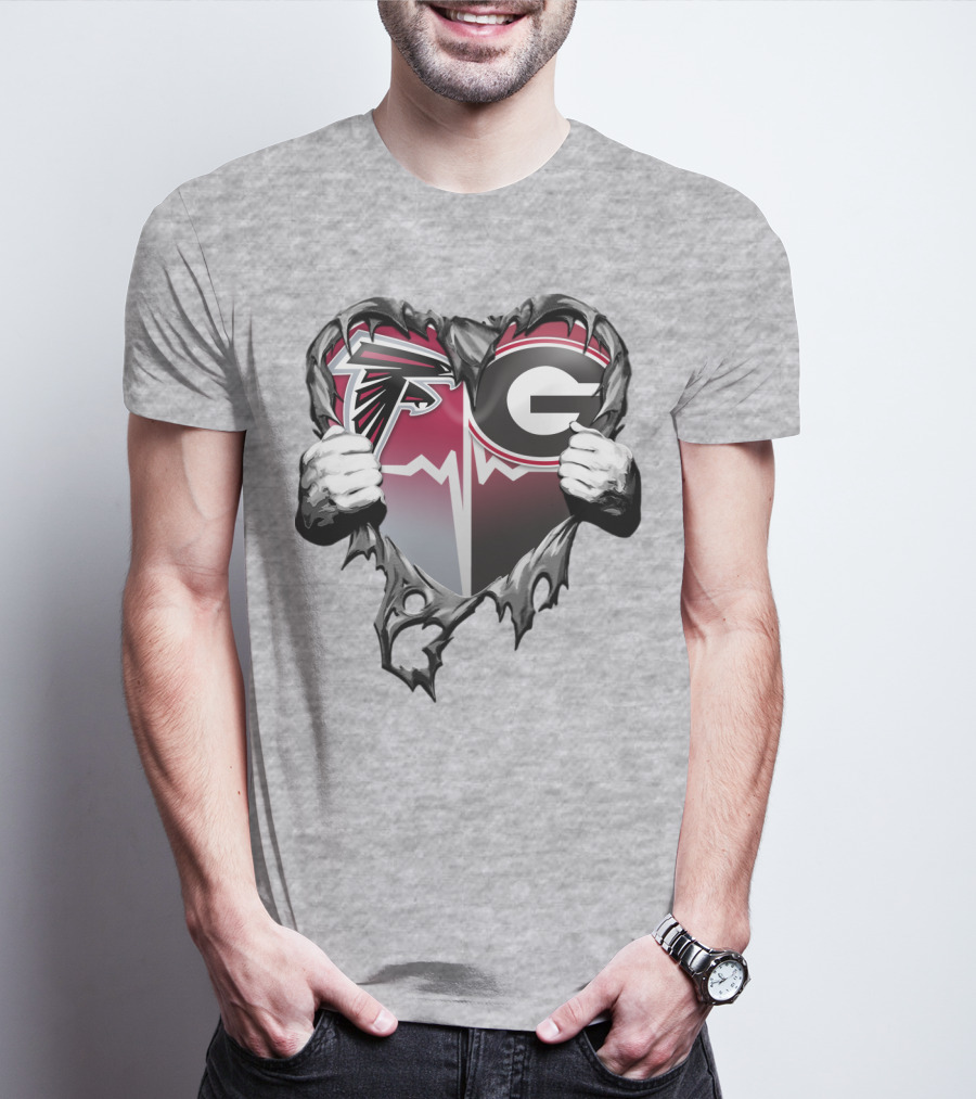 Atlanta Falcons Georgia Bulldogs Heart Torn T-Shirt