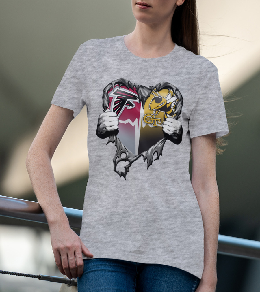 Falcons Georgia Tech Yellow Jackets Breaking Heart T-Shirt
