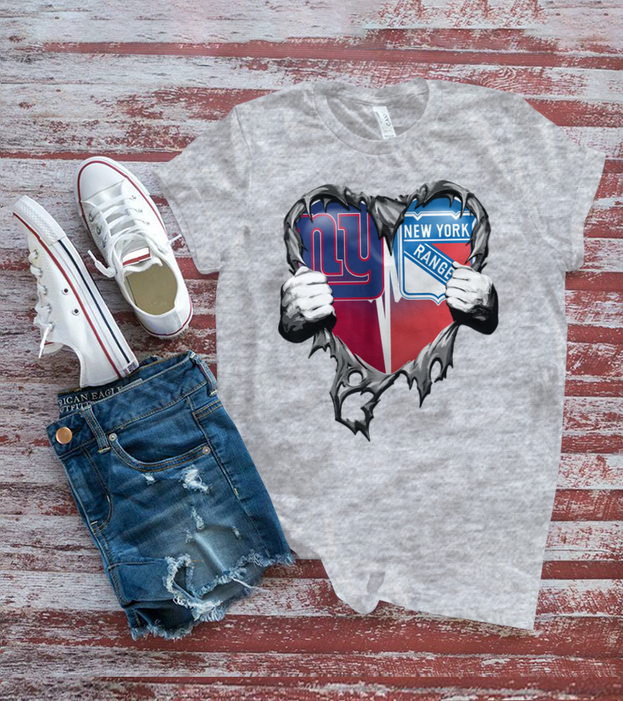 New York Giants And New York Rangers Heart Design Xatt064 T-Shirt