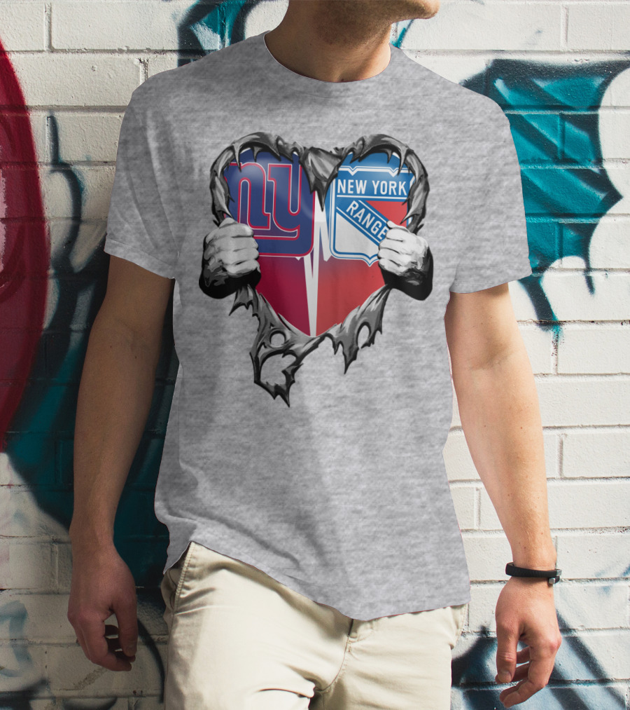 New York Giants And New York Rangers Heart Design Xatt064 T-Shirt