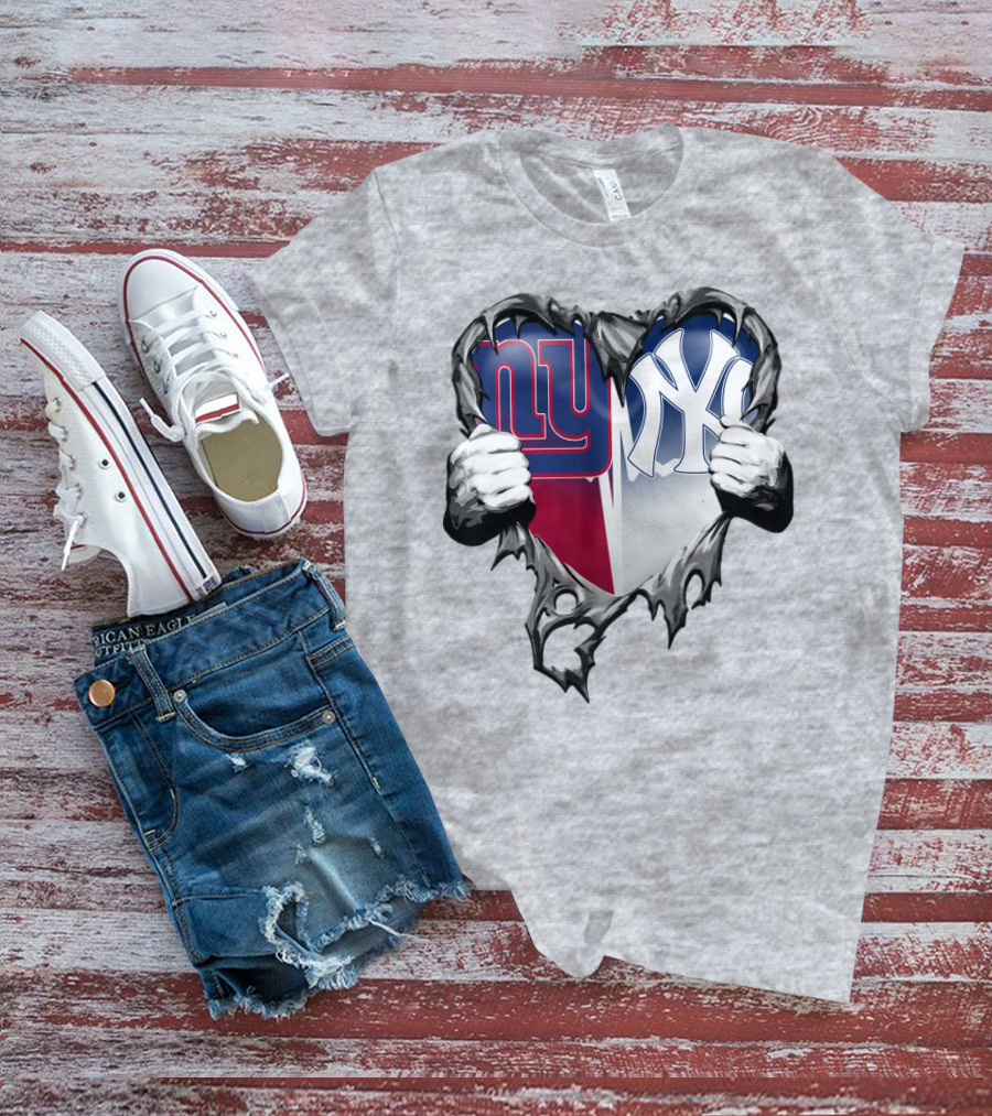 New York Giants Ny Yankees Heart T-Shirt
