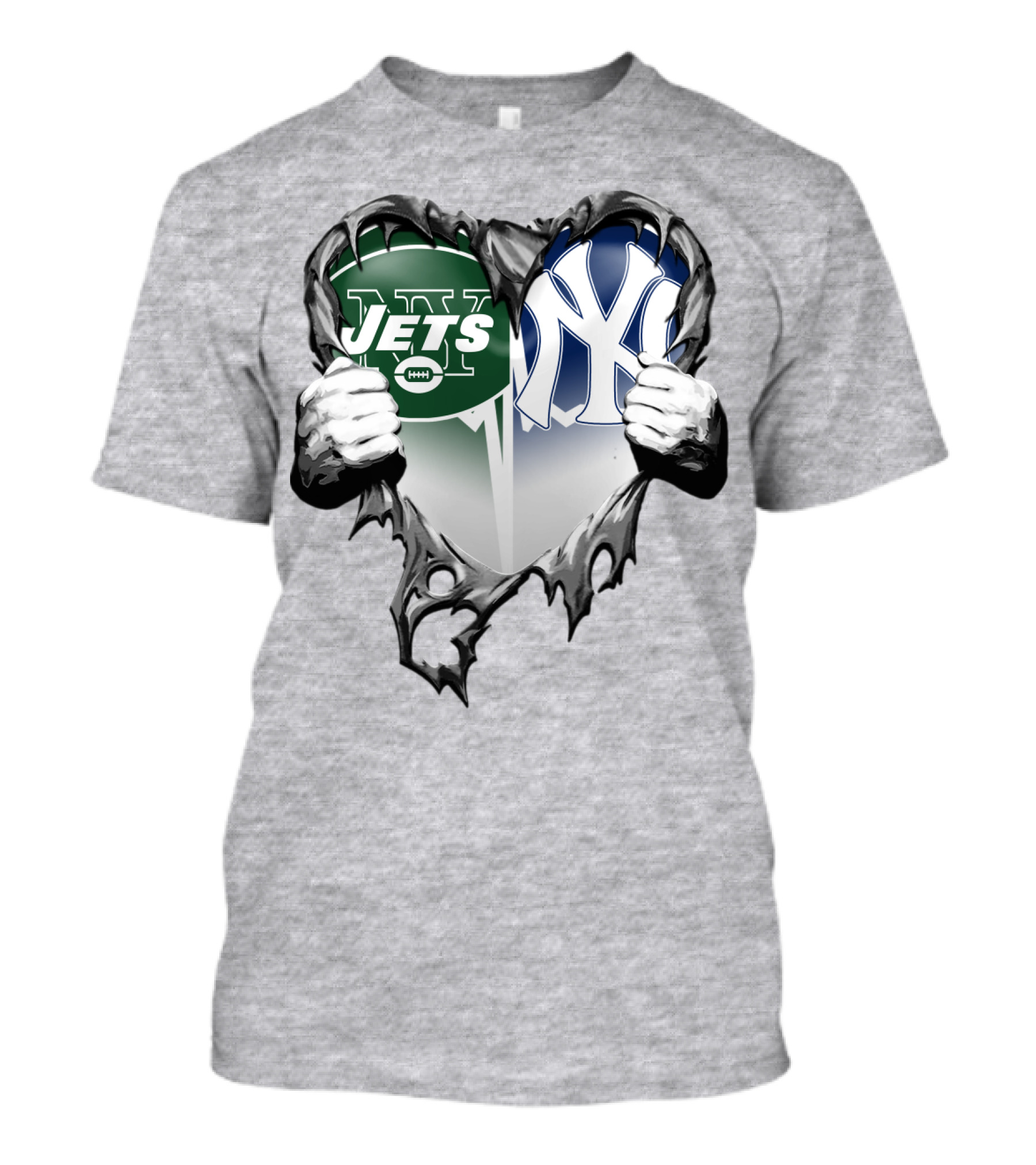 Jets And Yankees Heart Tear T-Shirt