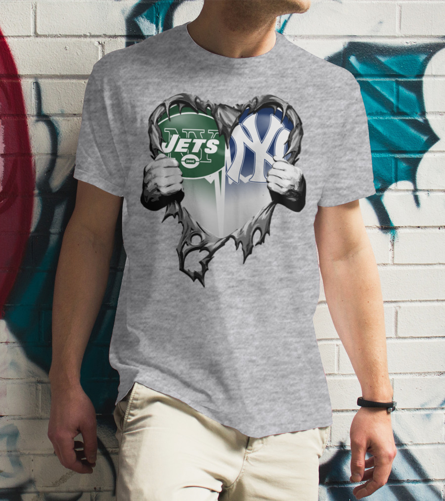 Jets And Yankees Heart Tear T-Shirt