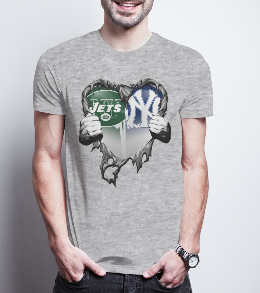 Jets And Yankees Heart Tear T-Shirt