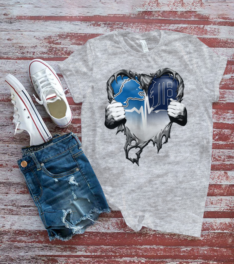 Lions Tigers Heartbeat Detroit Fan T-Shirt