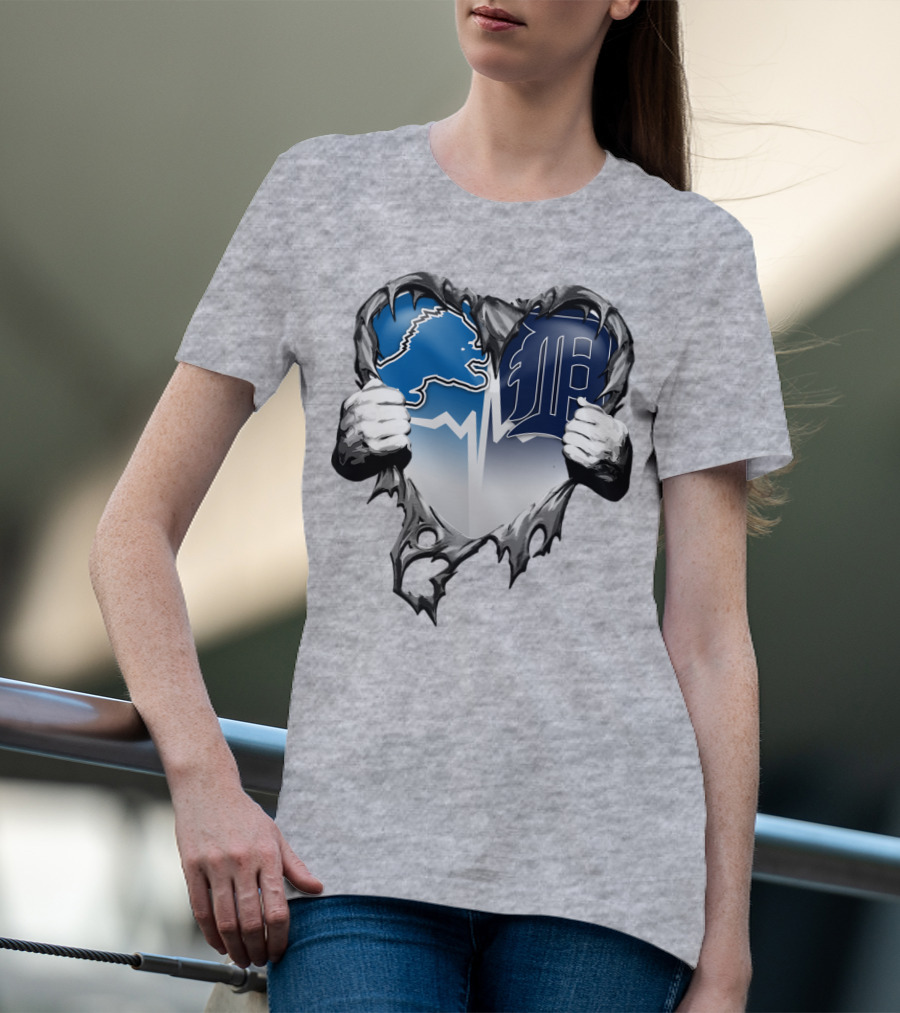Lions Tigers Heartbeat Detroit Fan T-Shirt