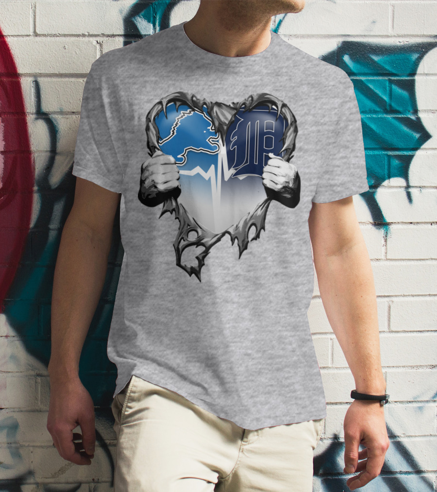 Lions Tigers Heartbeat Detroit Fan T-Shirt