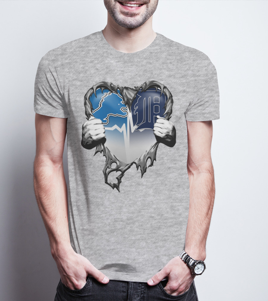 Lions Tigers Heartbeat Detroit Fan T-Shirt