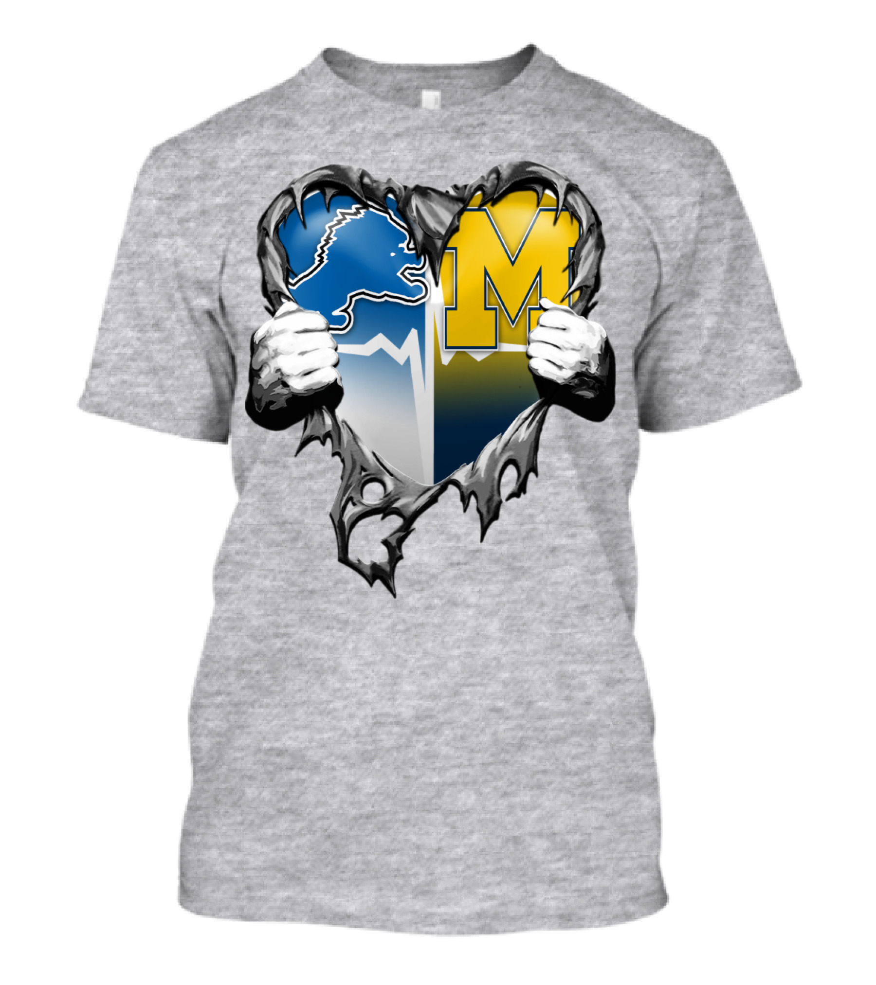 Detroit Lions And Michigan Wolverines Split Heart T-Shirt