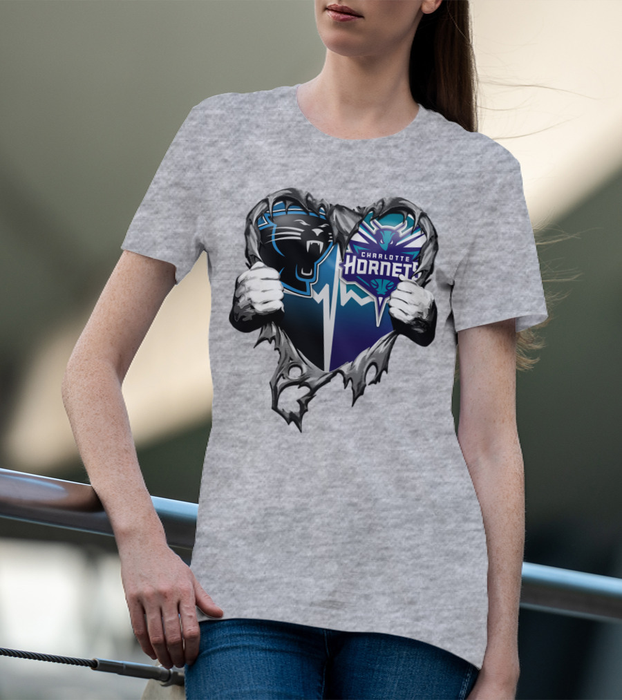 Carolina Panthers Charlotte Hornets Heart T-Shirt