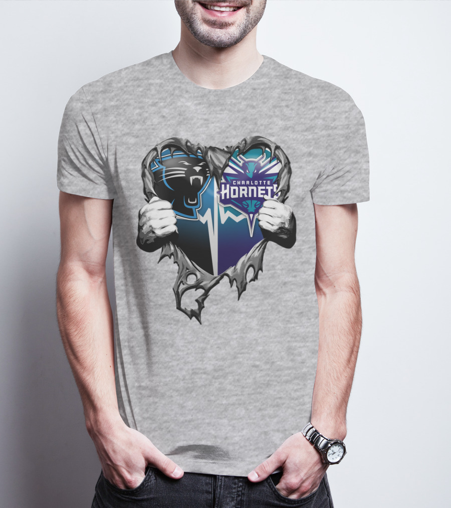 Carolina Panthers Charlotte Hornets Heart T-Shirt