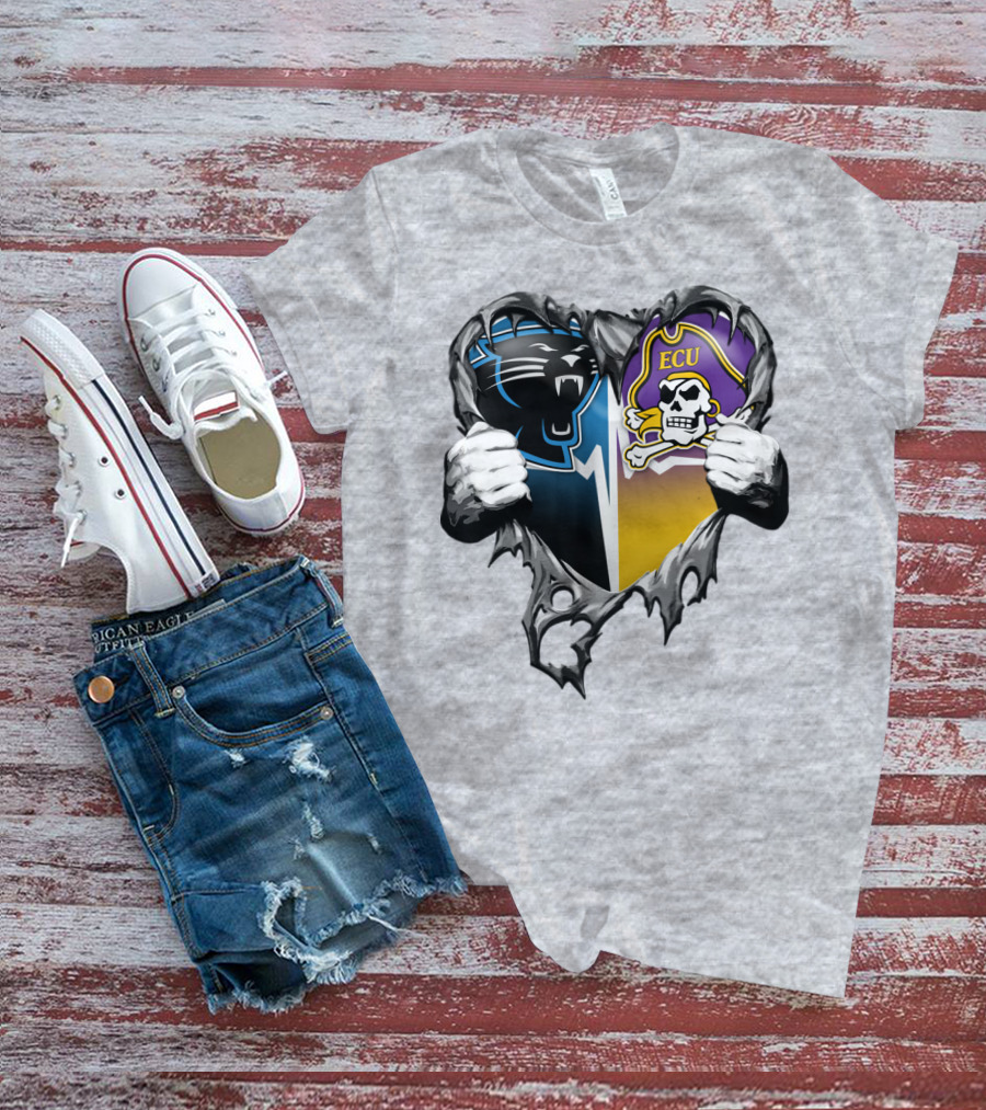 Carolina Panthers Ecu Pirates Torn Heart T-Shirt