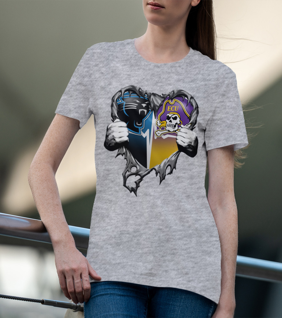 Carolina Panthers Ecu Pirates Torn Heart T-Shirt